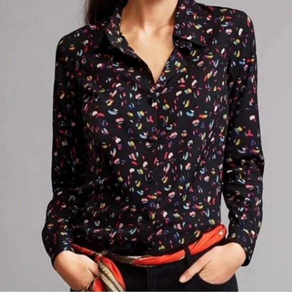 Cabi Ferris Button Front Shirt Blouse Top M #3423 Colorful Feather Confetti Mod - Picture 14 of 14